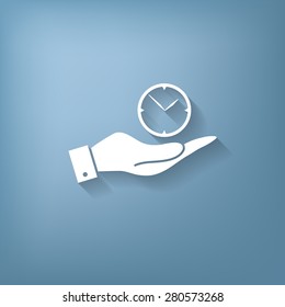 hand holding a clock. watch sign, Icon watch. symbol time