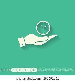 hand holding a clock. watch sign, Icon watch. symbol time