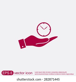 hand holding a clock. watch sign, Icon watch. symbol time