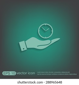 hand holding a clock. watch sign, Icon watch. symbol time