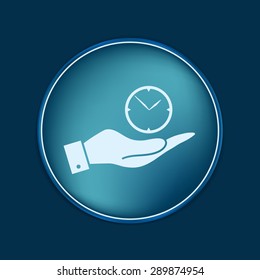 hand holding a clock. watch sign, Icon watch. symbol time