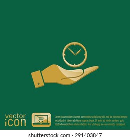 hand holding a clock. watch sign, Icon watch. symbol time