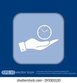 hand holding a clock. watch sign, Icon watch. symbol time