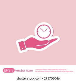 hand holding a clock. watch sign, Icon watch. symbol time