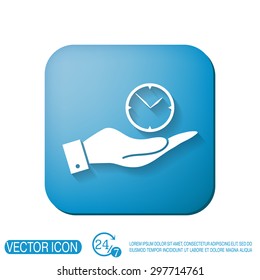 hand holding a clock. watch sign, Icon watch. symbol time
