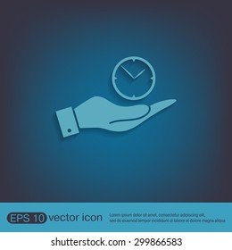 hand holding a clock. watch sign, Icon watch. symbol time