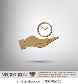 hand holding a clock. watch sign, Icon watch. symbol time