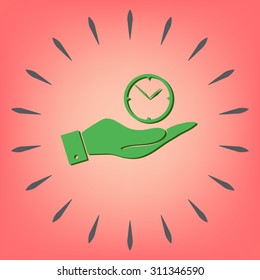 hand holding a clock. watch sign, Icon watch. symbol time