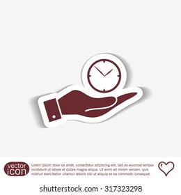 hand holding a clock. watch sign, Icon watch. symbol time
