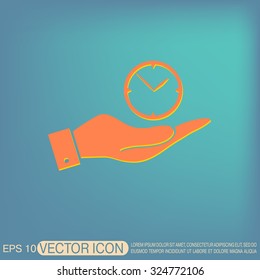 hand holding a clock. watch sign, Icon watch. symbol time