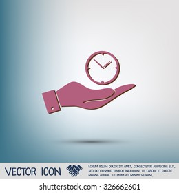 hand holding a clock. watch sign, Icon watch. symbol time