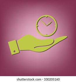 hand holding a clock. watch sign, Icon watch. symbol time