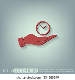 hand holding a clock. watch sign, Icon watch. symbol time