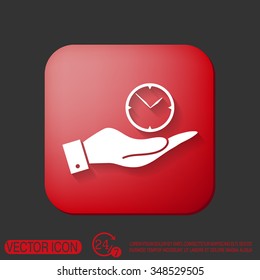 hand holding a clock. watch sign, Icon watch. symbol time