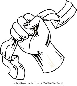 Hand holding cloth ribbon illustration symbolizing strength  
