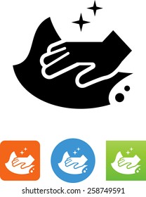 Hand holding a cloth wiping a surface icon