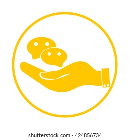 hand holding a the cloud of dialogue