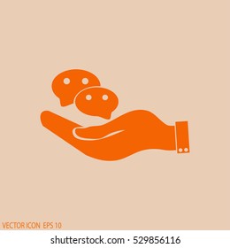 hand holding a the cloud of dialogue