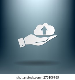 hand holding a cloud download. icon download files