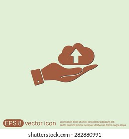 hand holding a cloud download. icon download files