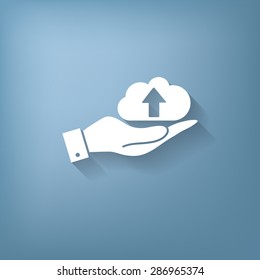 hand holding a cloud download. icon download files