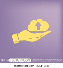 hand holding a cloud download. icon download files