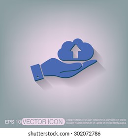 hand holding a cloud download. icon download files