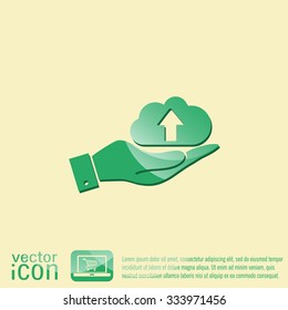 hand holding a cloud download. icon download files