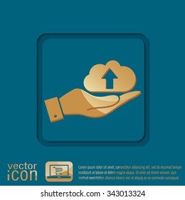hand holding a cloud download. icon download files