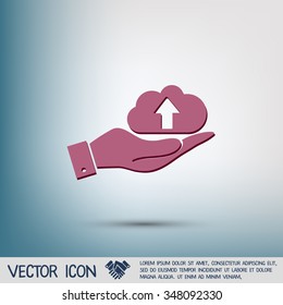 hand holding a cloud download. icon download files