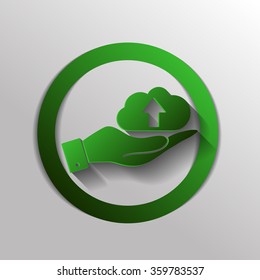 hand holding a cloud download. icon download files
