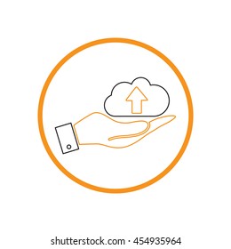 hand holding a cloud download. icon download files