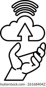 A hand is holding a cloud with a line pointing upwards