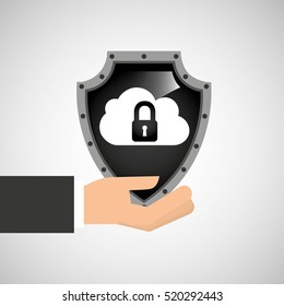 hand holding cloud security shield data vector illustration eps 10