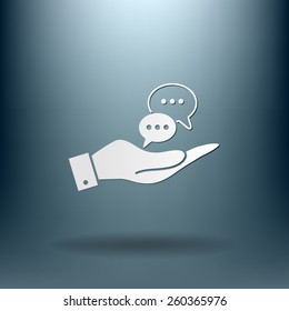 hand holding a the cloud of speaking dialogue