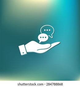 hand holding a the cloud of speaking dialogue