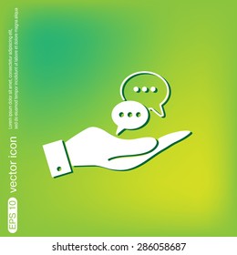 hand holding a the cloud of speaking dialogue