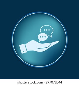 hand holding a the cloud of speaking dialogue