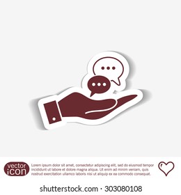 hand holding a the cloud of speaking dialogue