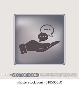 hand holding a the cloud of speaking dialogue