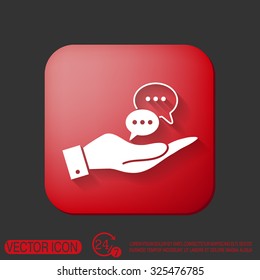 hand holding a the cloud of speaking dialogue