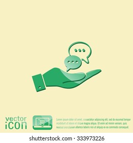 hand holding a the cloud of speaking dialogue