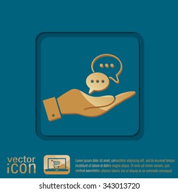 hand holding a the cloud of speaking dialogue