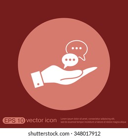 hand holding a the cloud of speaking dialogue