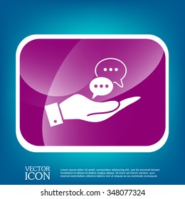 hand holding a the cloud of speaking dialogue