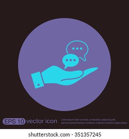 hand holding a the cloud of speaking dialogue