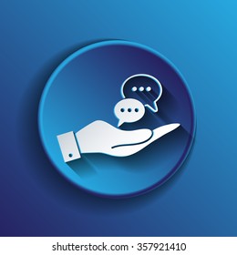 hand holding a the cloud of speaking dialogue