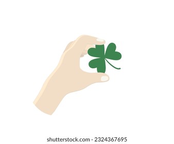 The hand is holding a clover. Nature. Vector icon