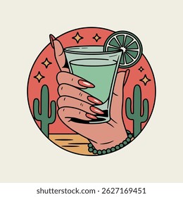 Hand Holding a Cocktail in Desert