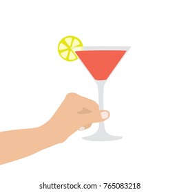 Hand holding a cocktail, vector illustration design. Hands collection.